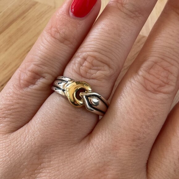 Vintage Sterling Silver Ring with 14K Gold Plated Face - Picture 5 of 7